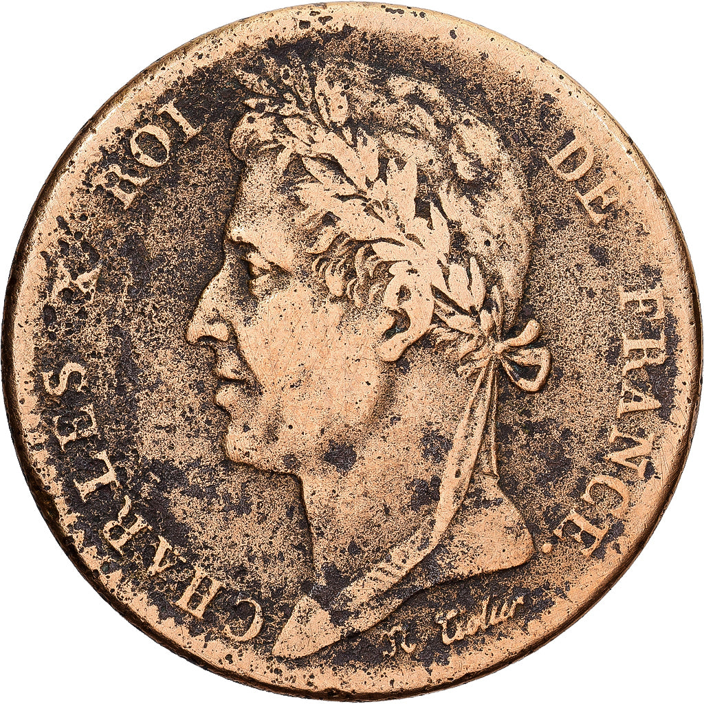 Colonie francesi, Charles X, 10 Centimes, 1829, Paris, Bronzo, MB+