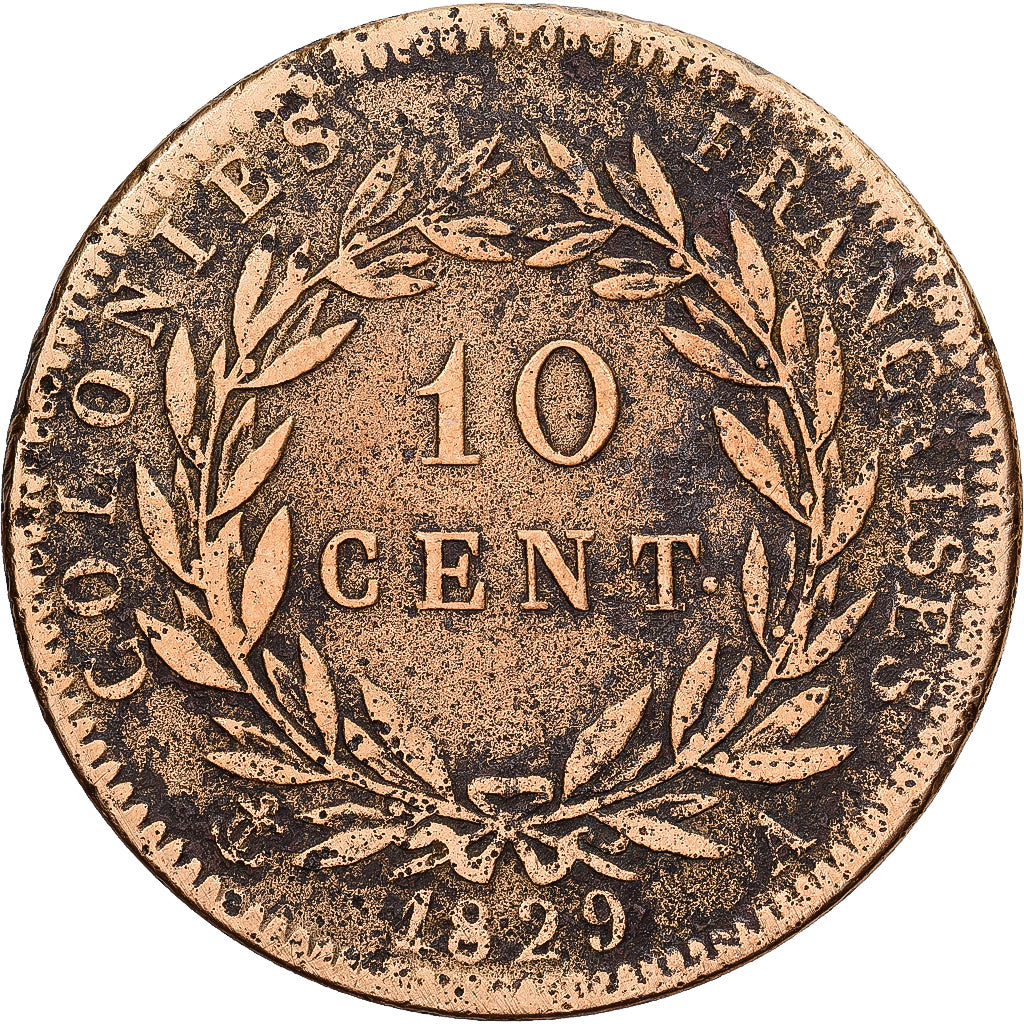Colonie francesi, Charles X, 10 Centimes, 1829, Paris, Bronzo, MB+