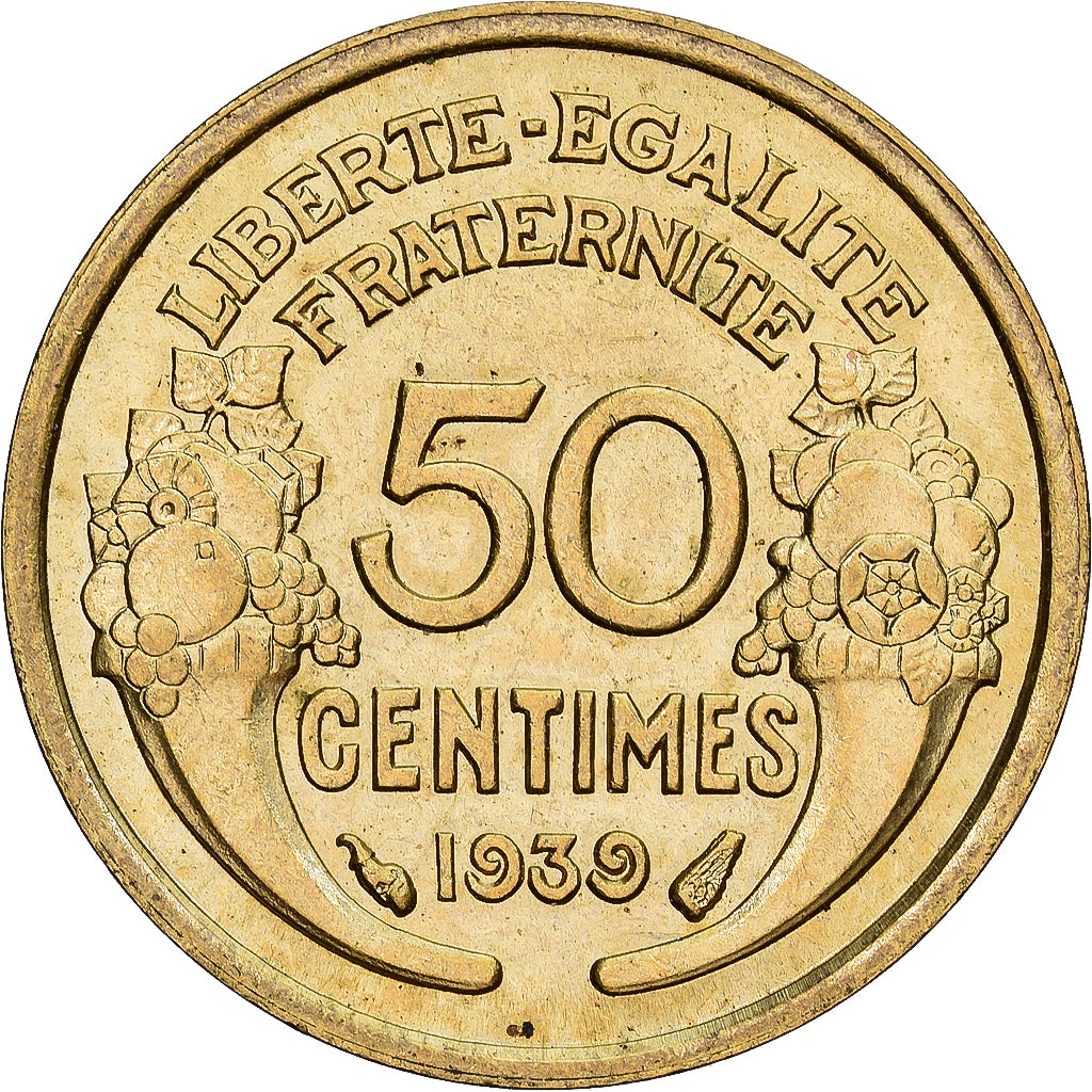 France, 50 Centimes, Morlon, 1939, Paris, Aluminum-Bronze, AU(50-53)
