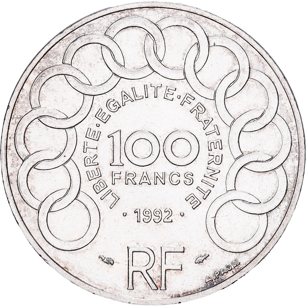 France, 100 Francs, Jean Monnet, 1992, Paris, Silver, MS(65-70), Gadoury:907