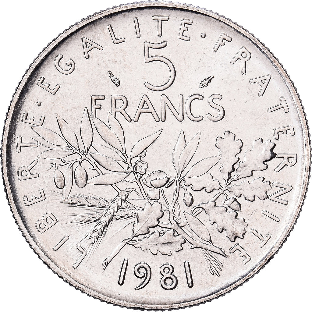 France, 5 Francs, Semeuse, 1981, Paris, Nickel Clad Copper-Nickel, MS(65-70)
