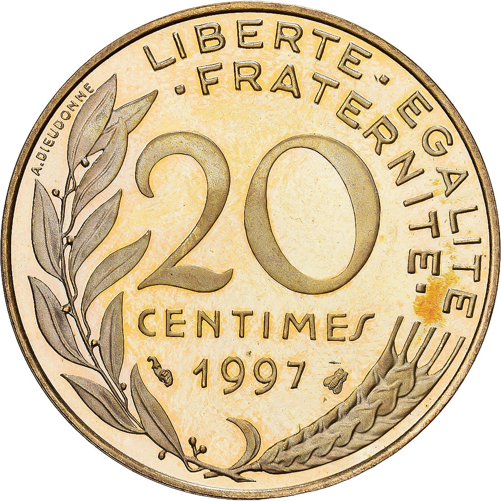France, 20 Centimes, Marianne, 1997, Paris, BE, Aluminum-Bronze, MS(65-70)