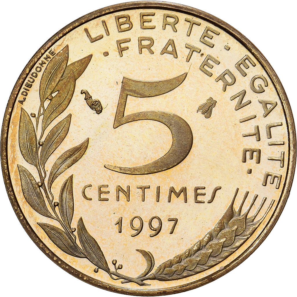 France, 5 Centimes, Marianne, 1997, Paris, BE, Bronze-Aluminium, FDC
