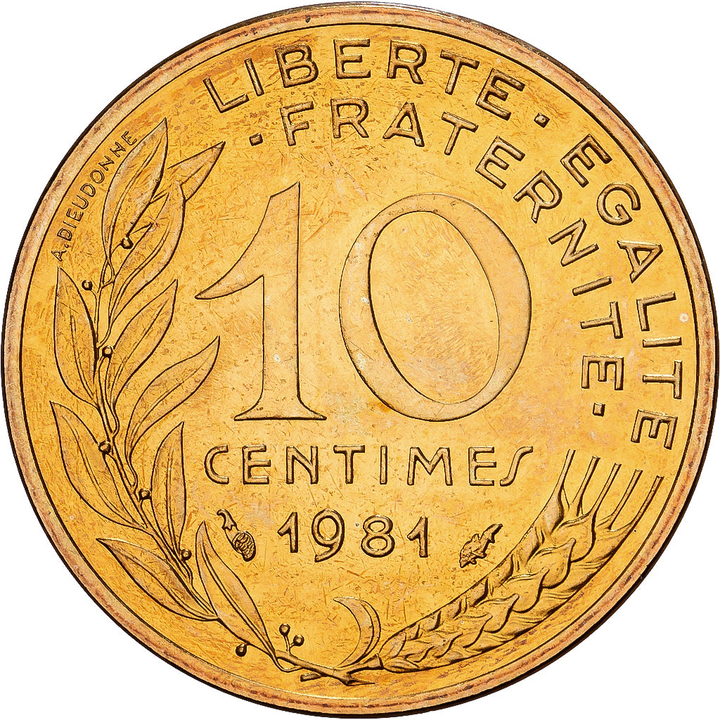 France, 10 Centimes, Marianne, 1981, Paris, Aluminum-Bronze, MS(65-70)