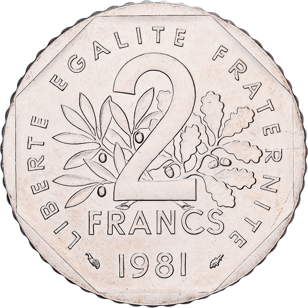 Francja, 2 Francs, Semeuse, 1981, Paris, Nikiel, MS(65-70), Gadoury:547