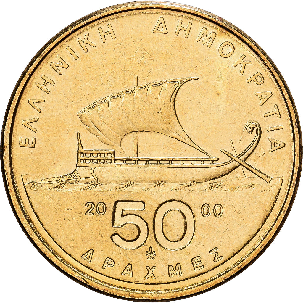 Griechenland, 50 Drachmes, 2000, Athens, Aluminum-Bronze, UNZ, KM:147