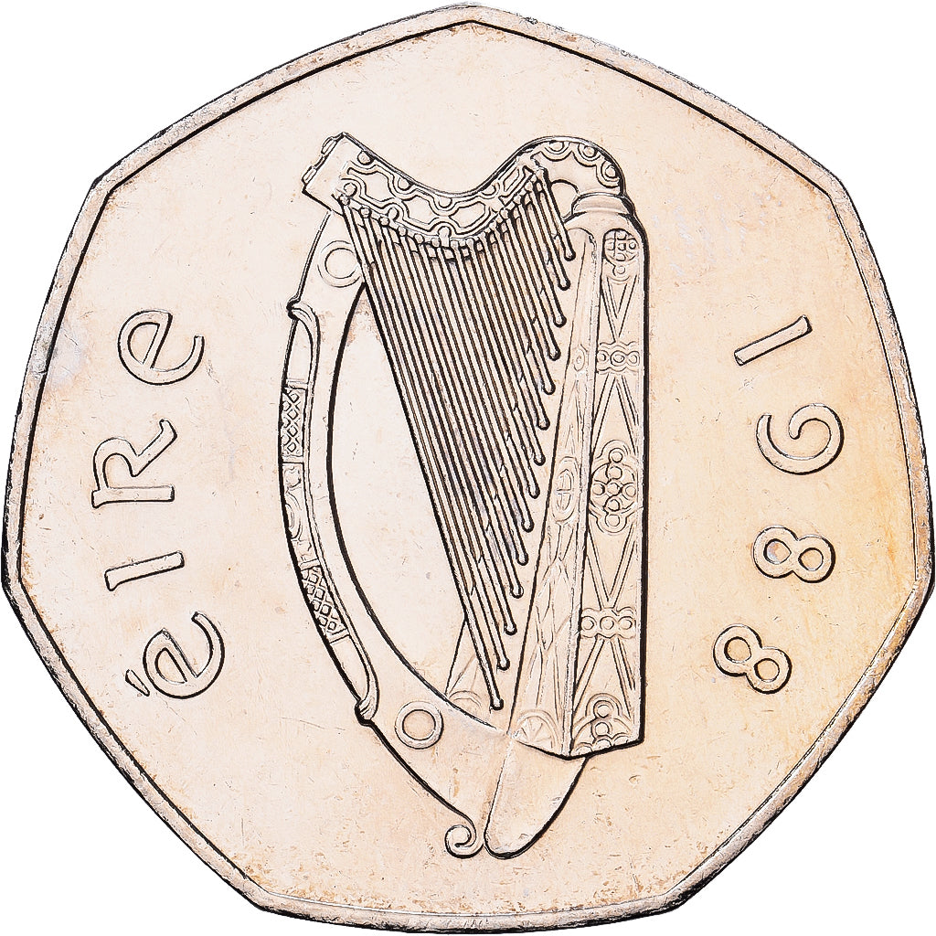 REPÚBLICA DA IRLANDA, 50 Pence, 1988, Cobre-níquel, MS(63), KM:26