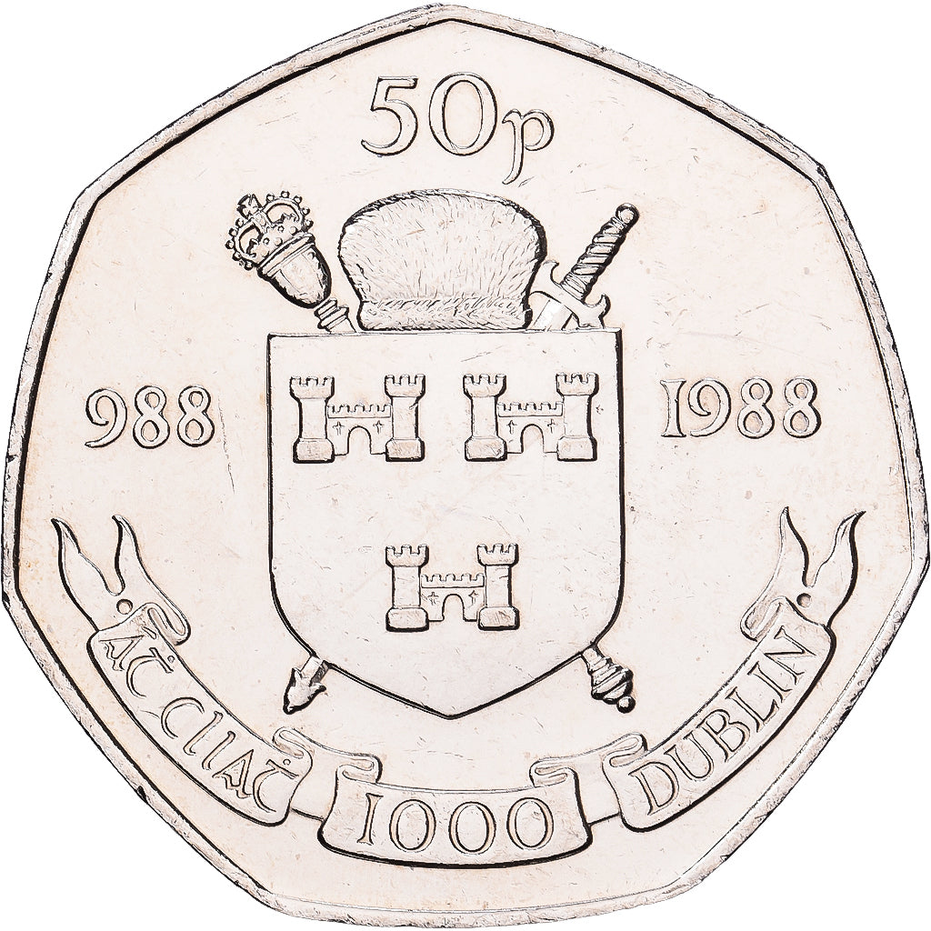 REPÚBLICA DA IRLANDA, 50 Pence, 1988, Cobre-níquel, MS(63), KM:26