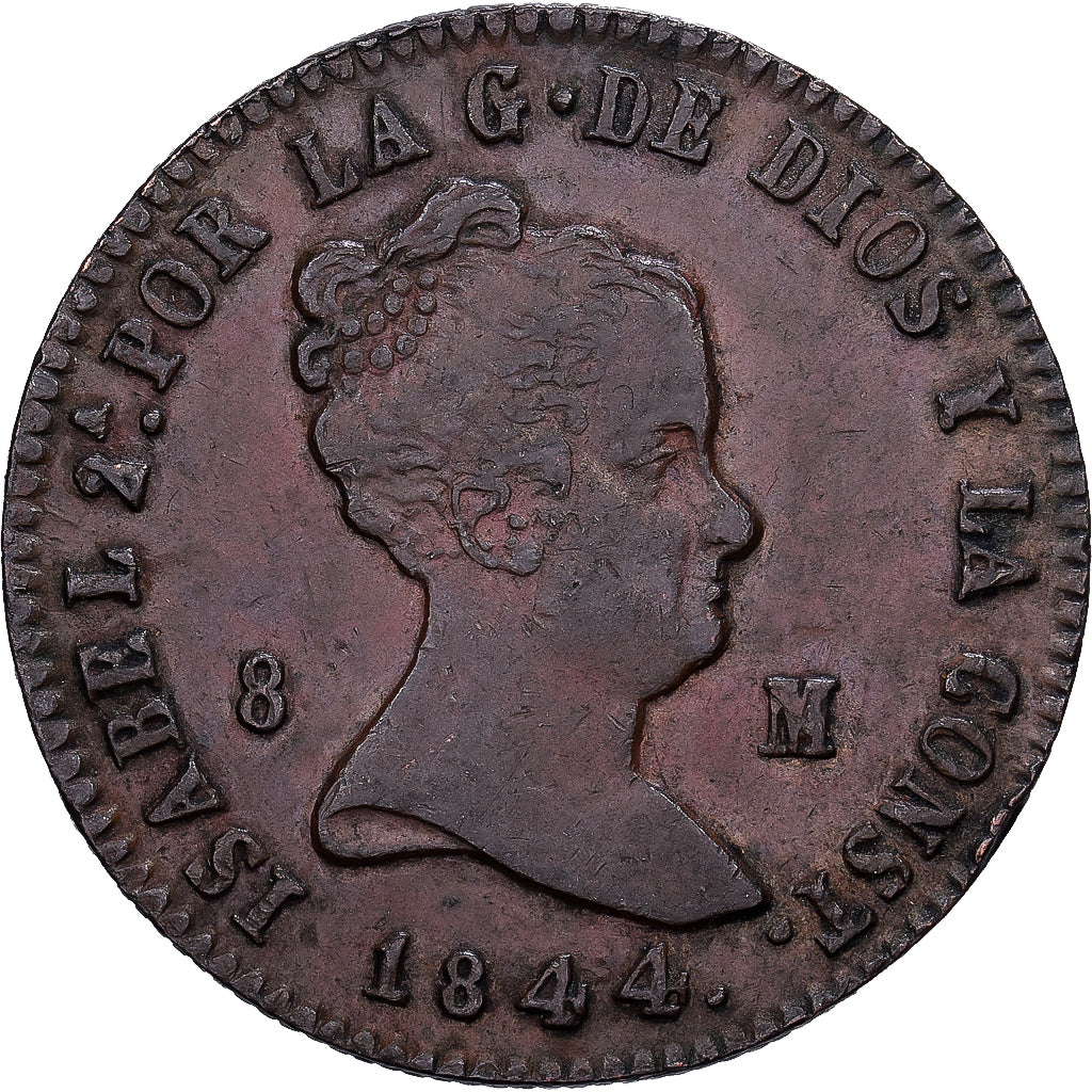 Spain, Isabel II, 8 Maravedis, 1844, Jubia, Copper, AU(50-53), KM:531.2