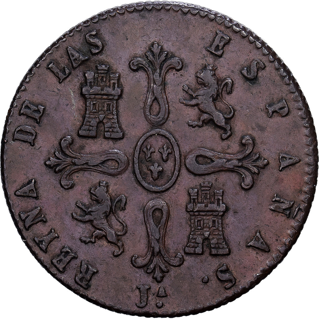 Spain, Isabel II, 8 Maravedis, 1844, Jubia, Copper, AU(50-53), KM:531.2