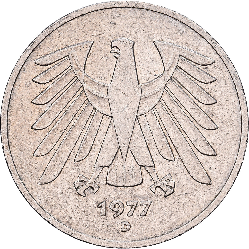 Federal Republic of Germany, 5 Mark, 1977, Munich, Copper-Nickel Clad Nickel