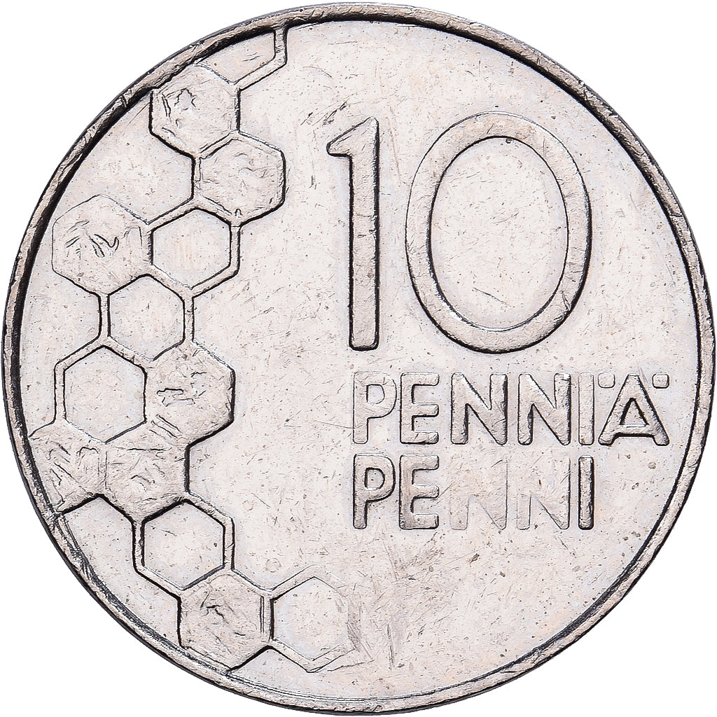 Finland, 10 Pennia, 1996, Copper-nickel, AU(55-58), KM:65