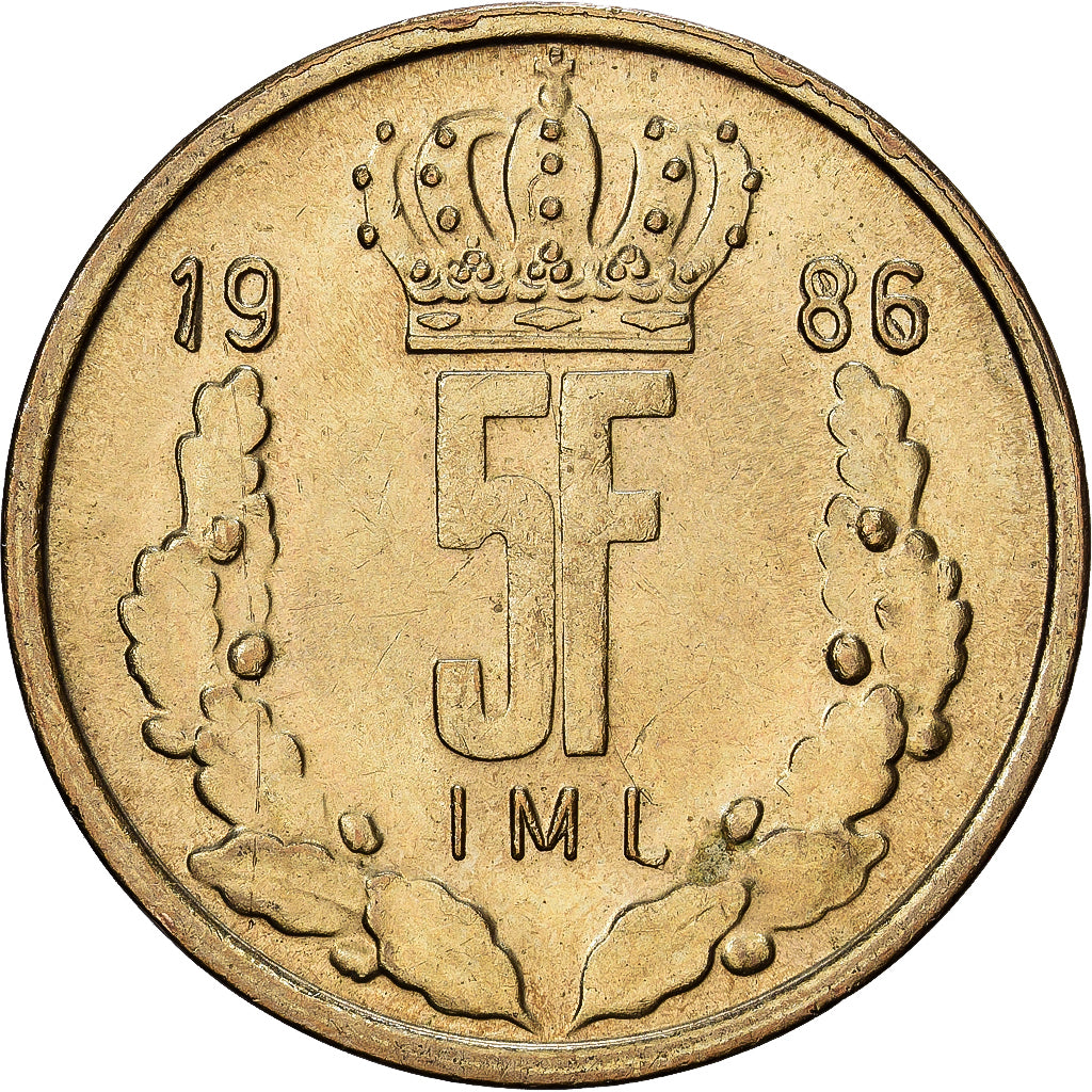 Luxembourg, Jean, 5 Francs, 1986, Aluminum-Bronze, MS(60-62), KM:60.1