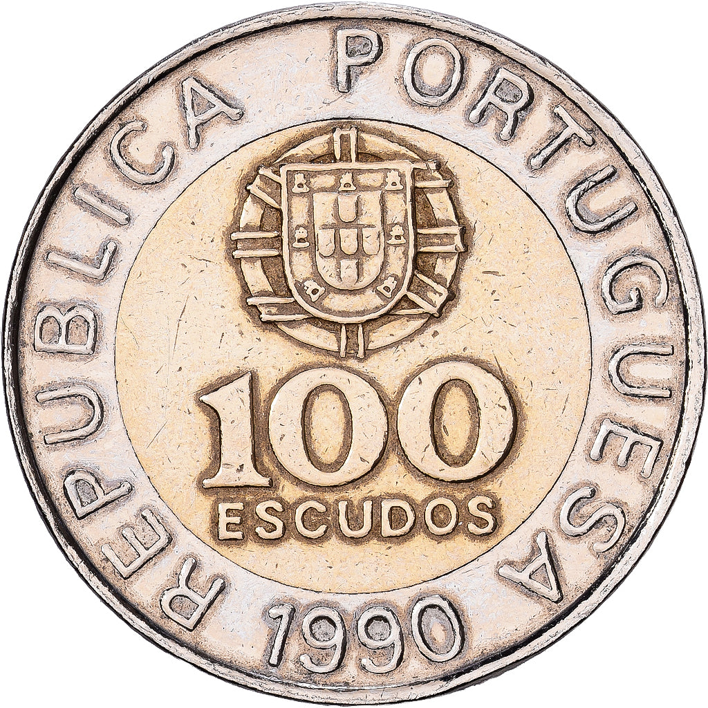 Portugal, 100 Escudos, 1990, Lisbon, Bi-Metallic, MS(60-62), KM:645.1