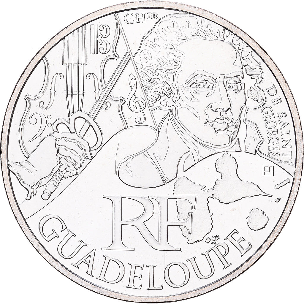 France, 10 Euro, Guadeloupe, 2012, Paris, Silver, MS(60-62), Gadoury:EU514