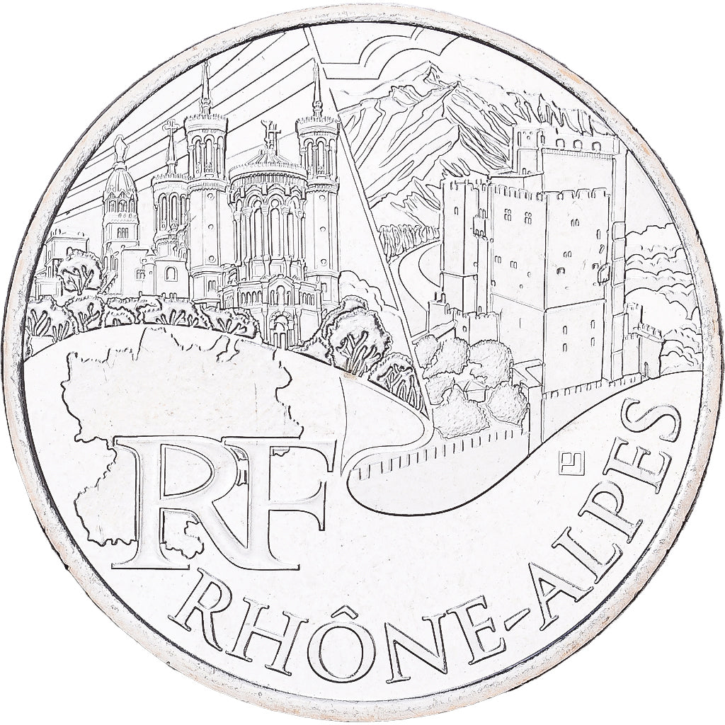 France, 10 Euro, Rhône-Alpes, 2011, Paris, Silver, MS(60-62), Gadoury:EU450