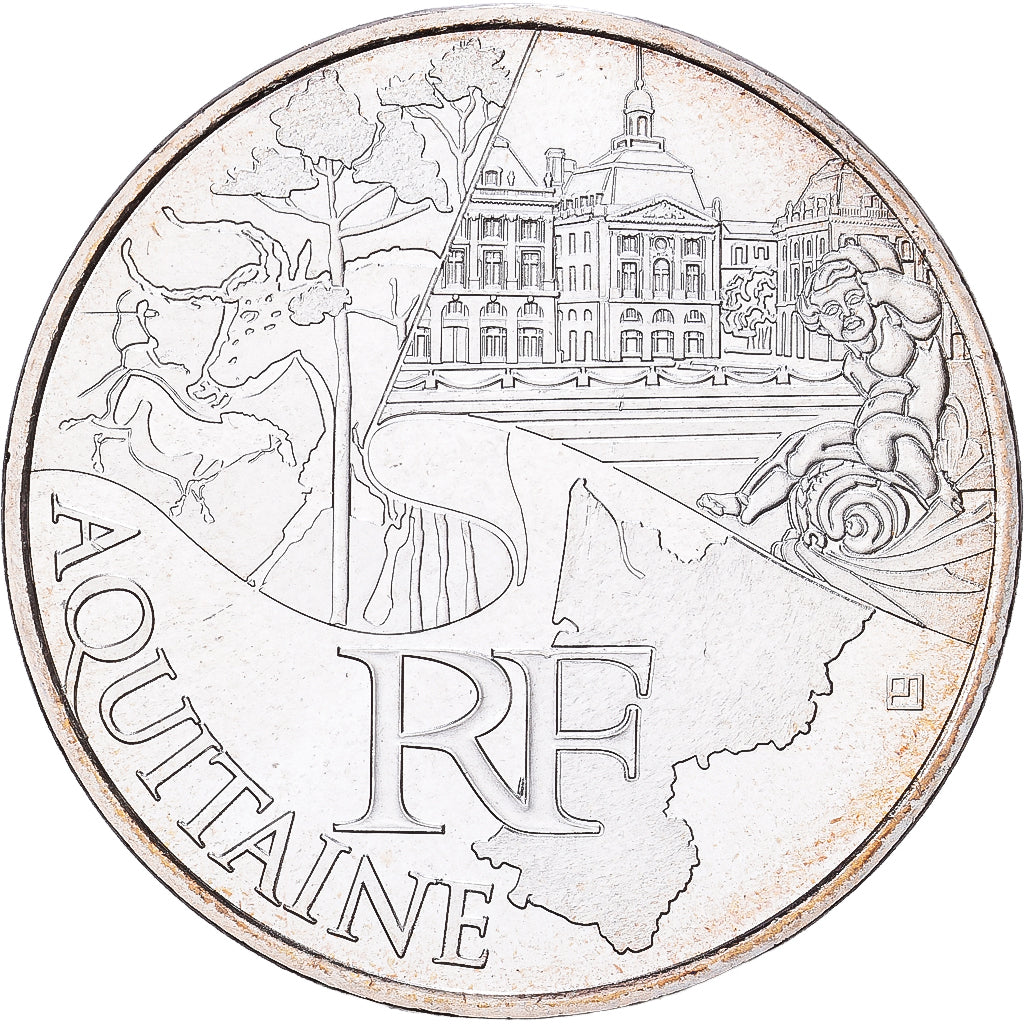 France, 10 Euro, Aquitaine, 2011, Paris, Silver, MS(60-62), Gadoury:EU450