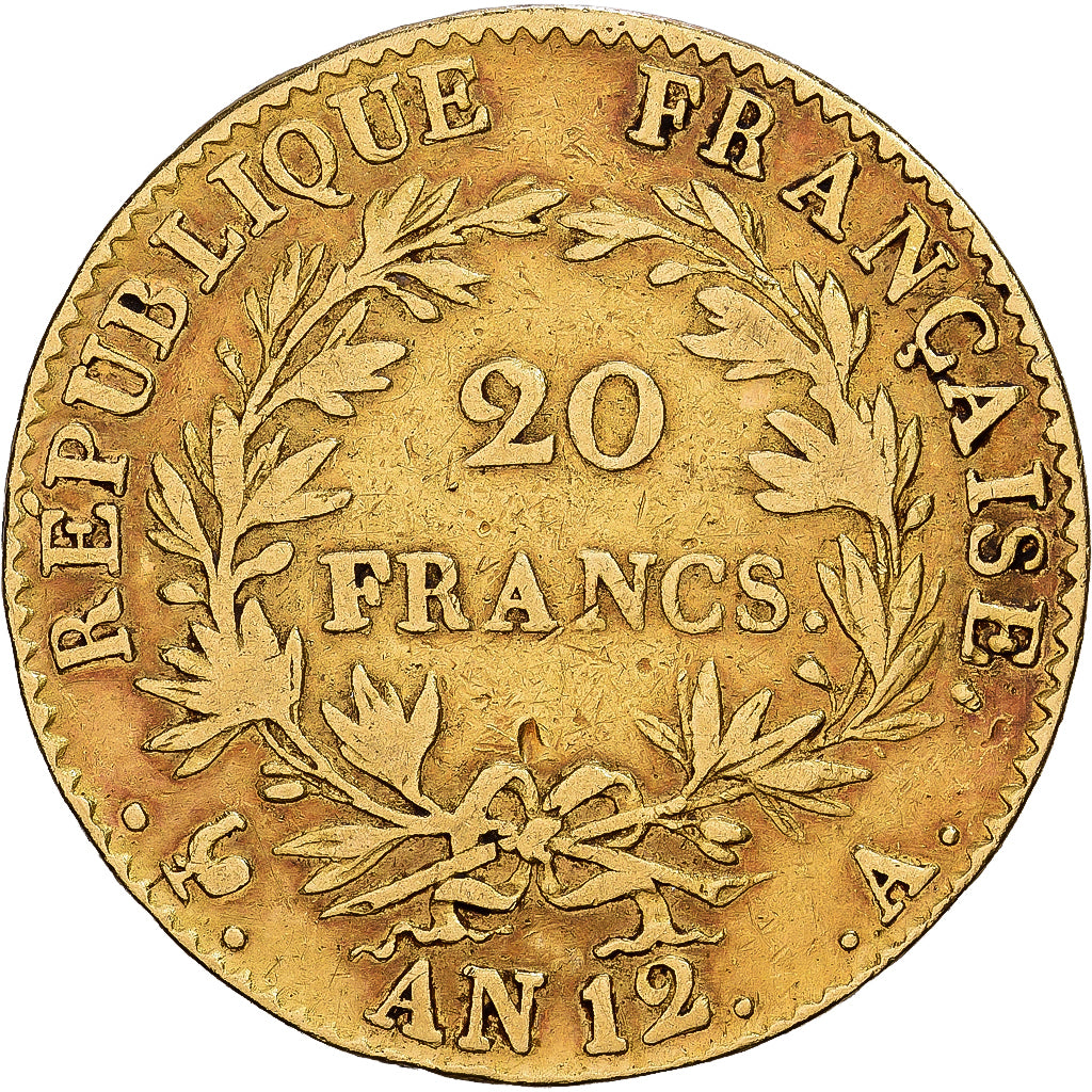 France, Bonaparte Ier Consul, 20 Francs, An 12 (1804), Paris, Gold, VF(20-25)
