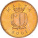 Malta, Cent, 2001, Franklin Mint, Mosiądz niklowy, AU(55-58), KM:93