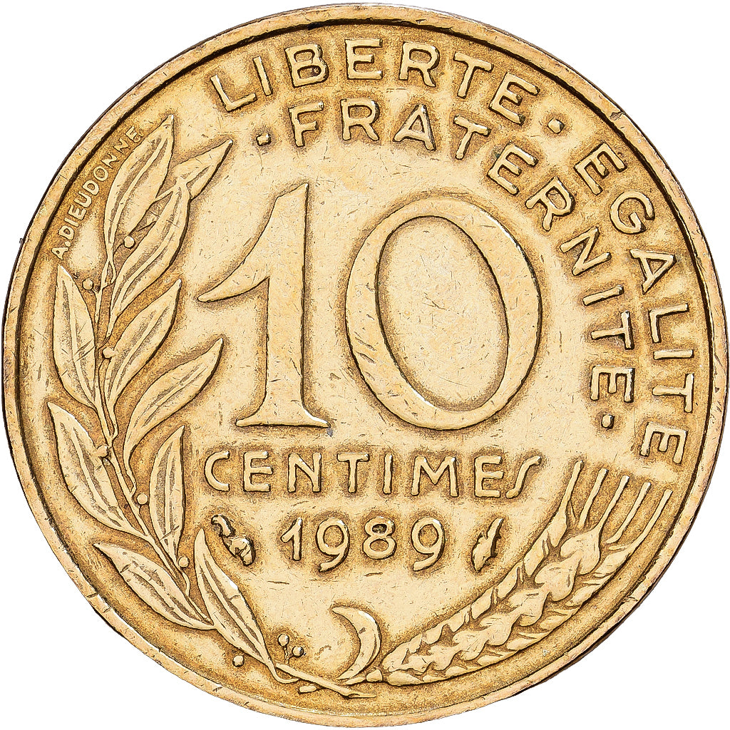 France, 10 Centimes, Marianne, 1989, Paris, Aluminum-Bronze, AU(50-53)