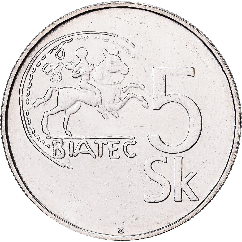 Slovakia, 5 Koruna, 1995, Nickel plated steel, AU(55-58), KM:14