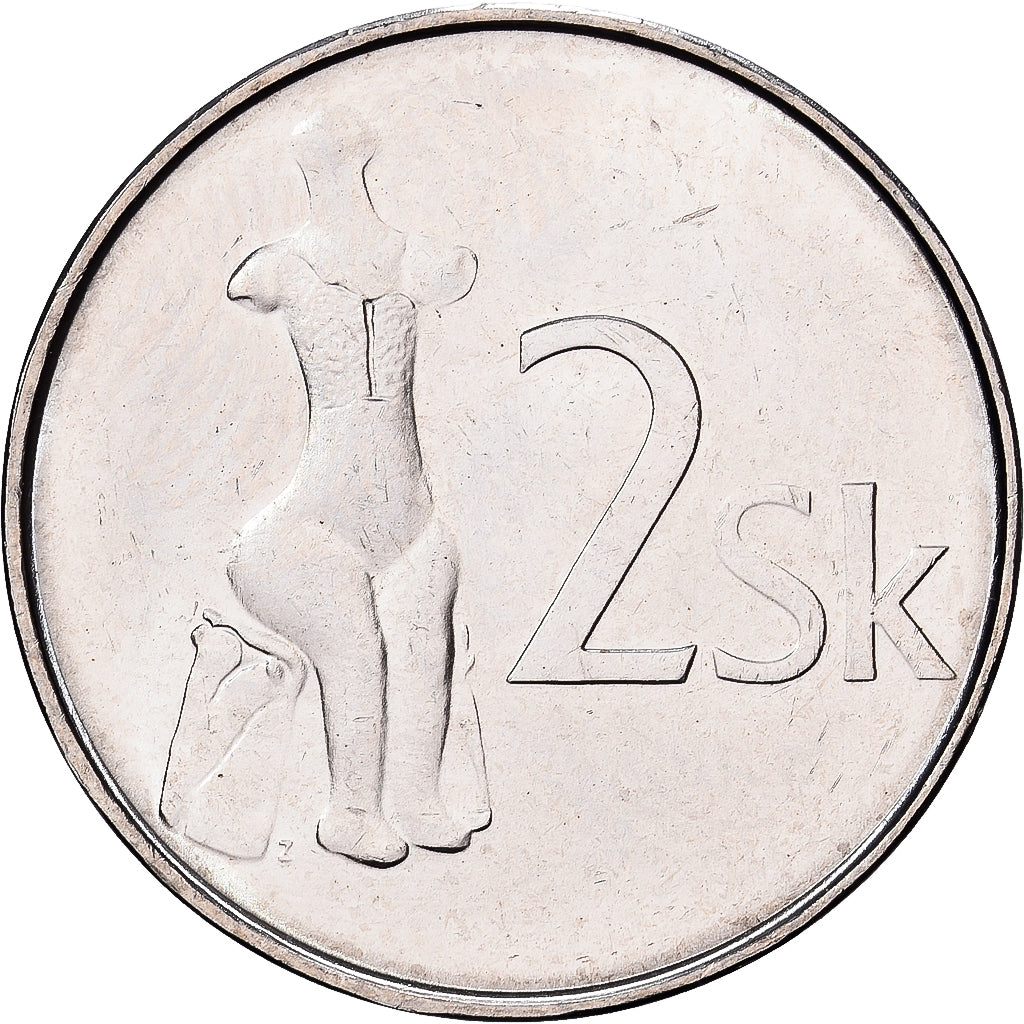 Slovakia, 2 Koruna, 2002, Nickel plated steel, AU(55-58), KM:13