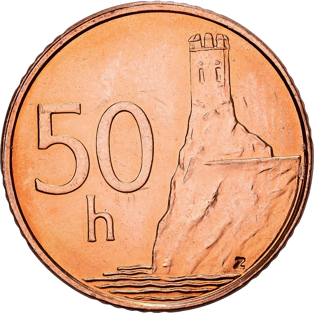 Slovakia, 50 Halierov, 2002, Copper Plated Steel, AU(55-58), KM:35