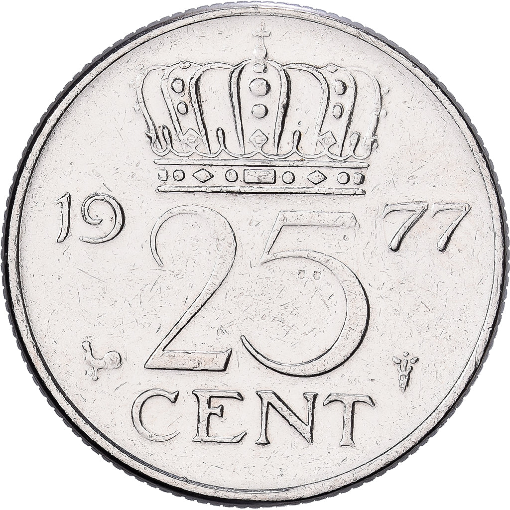 Netherlands, Juliana, 25 Cents, 1977, Nickel, AU(50-53), KM:183