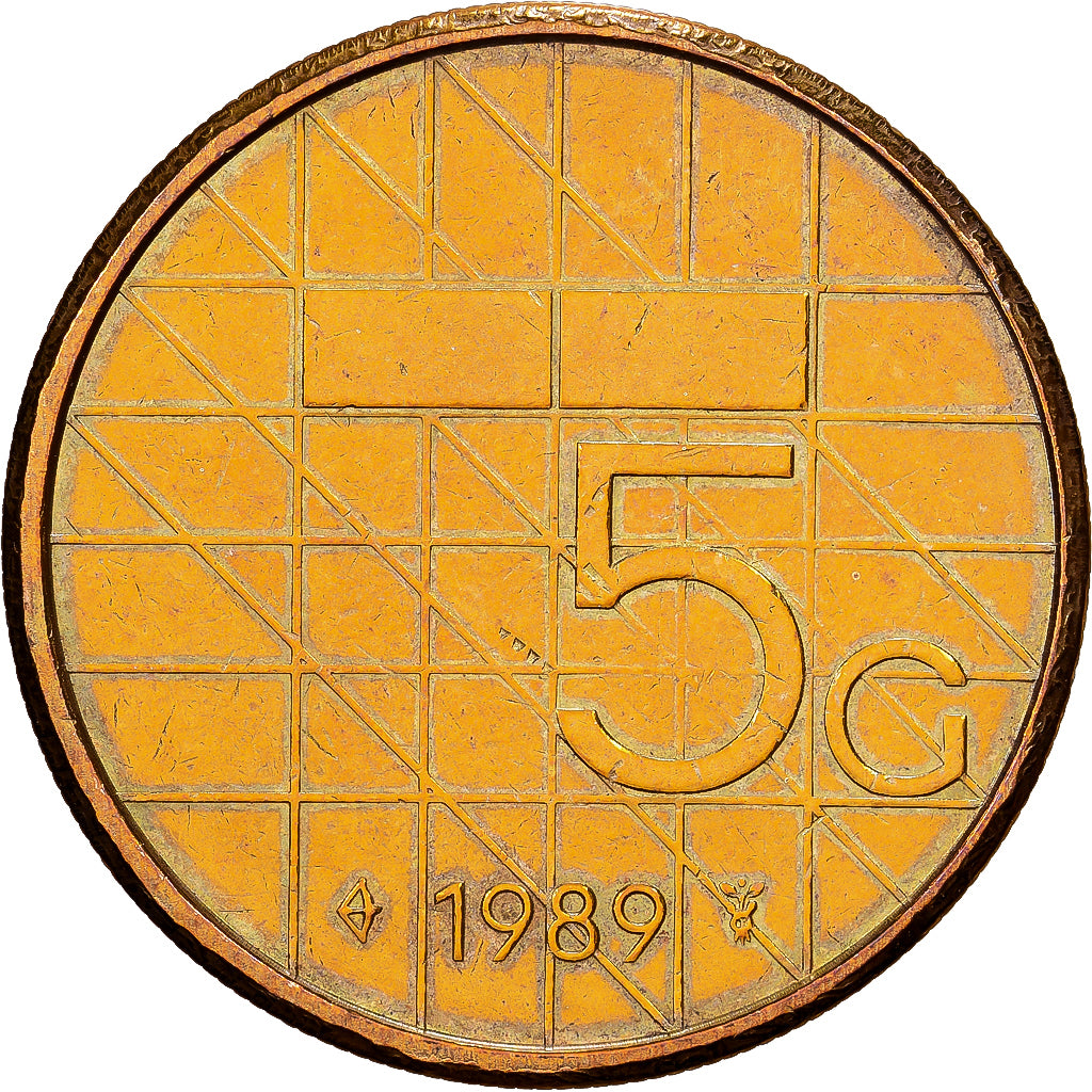 Netherlands, Beatrix, 5 Gulden, 1989, Bronze Clad Nickel, EF(40-45), KM:210