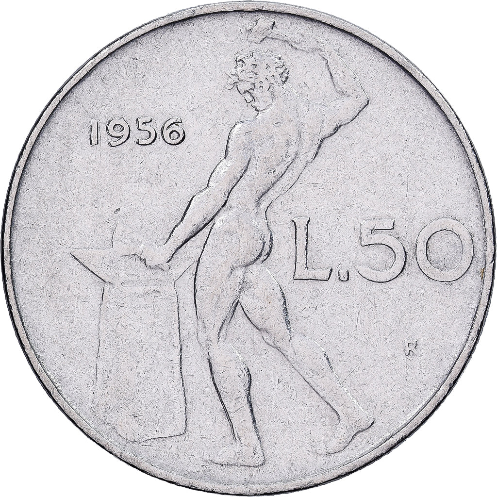 Italie, 50 Lire, 1956, Rome, Acier inoxydable, TTB+, KM:95.1