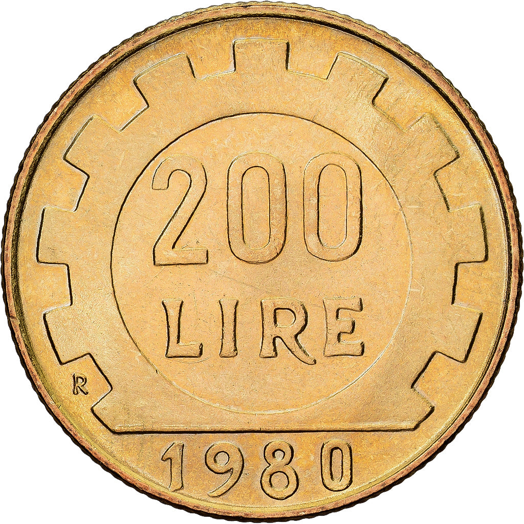 Italy, 200 Lire, 1980, Rome, Aluminum-Bronze, MS(60-62), KM:105