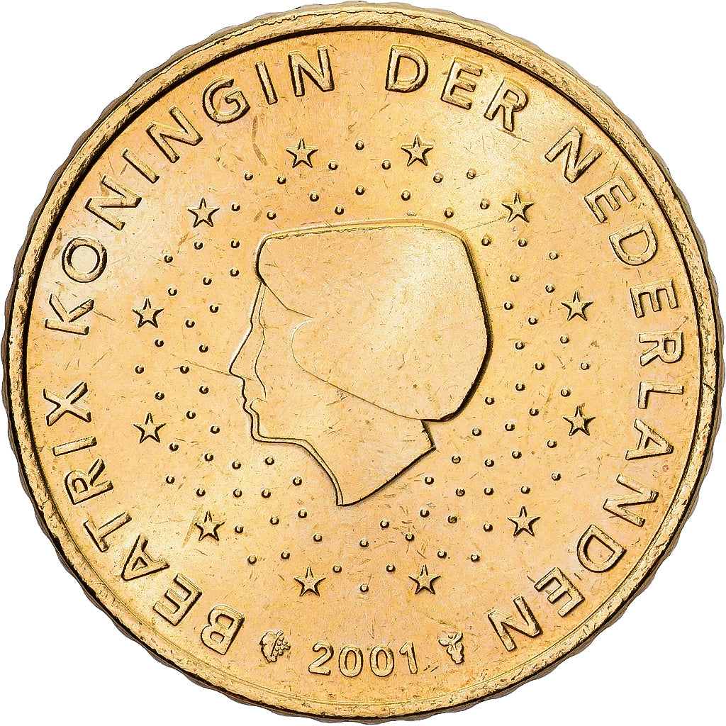 Países Bajos, Beatrix, 50 Euro Cent, 2001, Utrecht, Latón, EBC+, KM:239