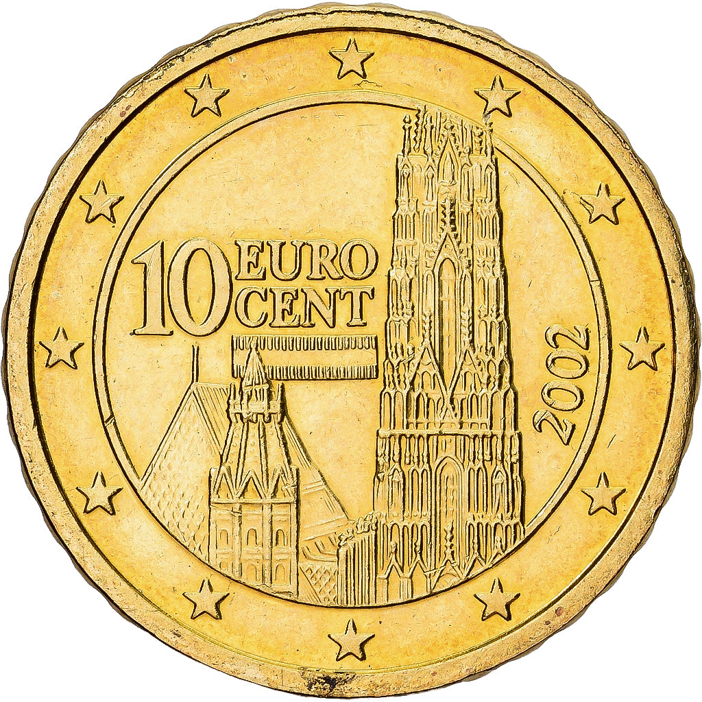 Österreich, 10 Euro Cent, 2002, Vienna, Messing, VZ+, KM:3085