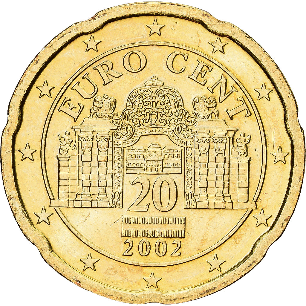 Österreich, 20 Euro Cent, 2002, Vienna, Messing, VZ+, KM:3086