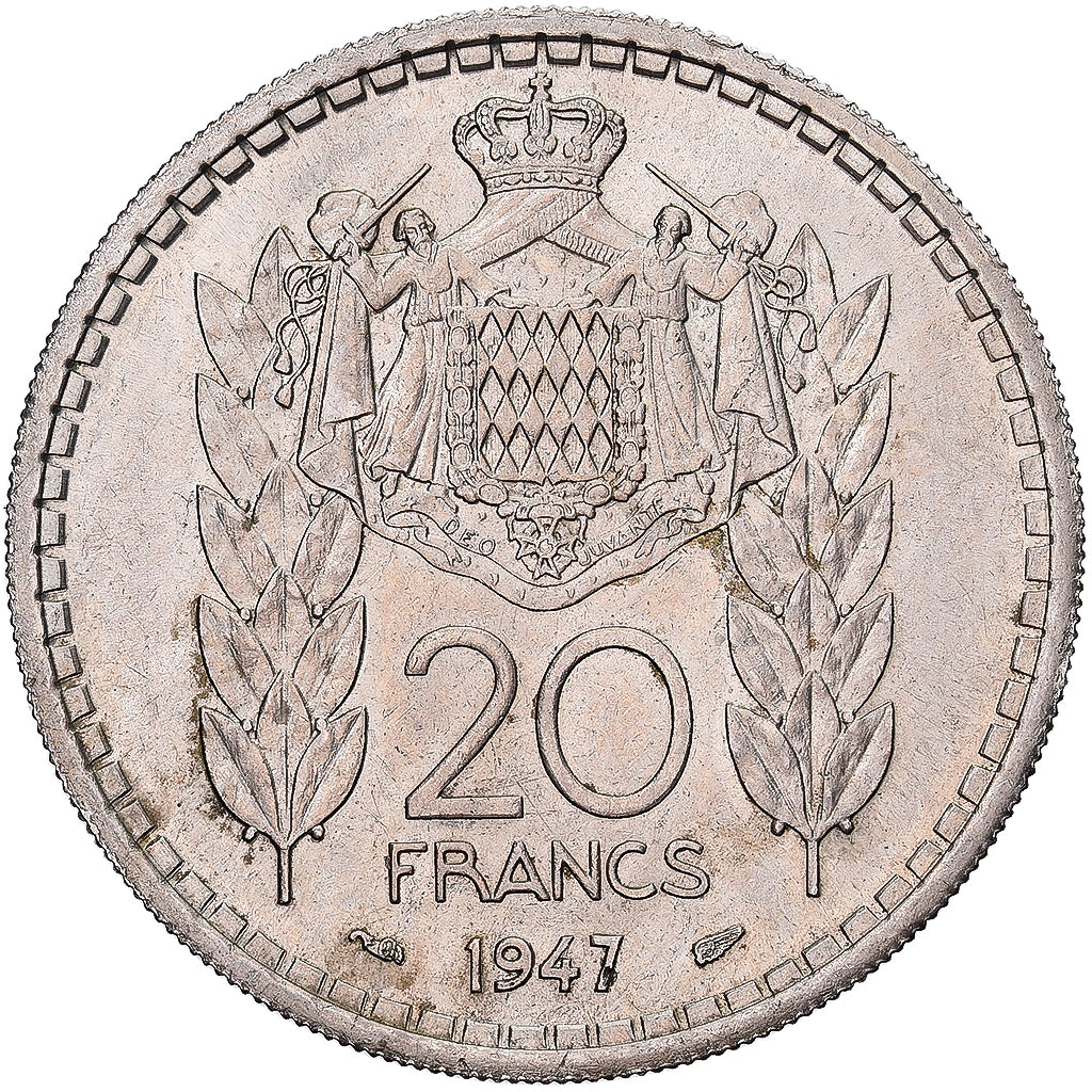 Monaco, Louis II, 20 Francs, Vingt, 1947, Paris, Copper-nickel, AU(50-53)