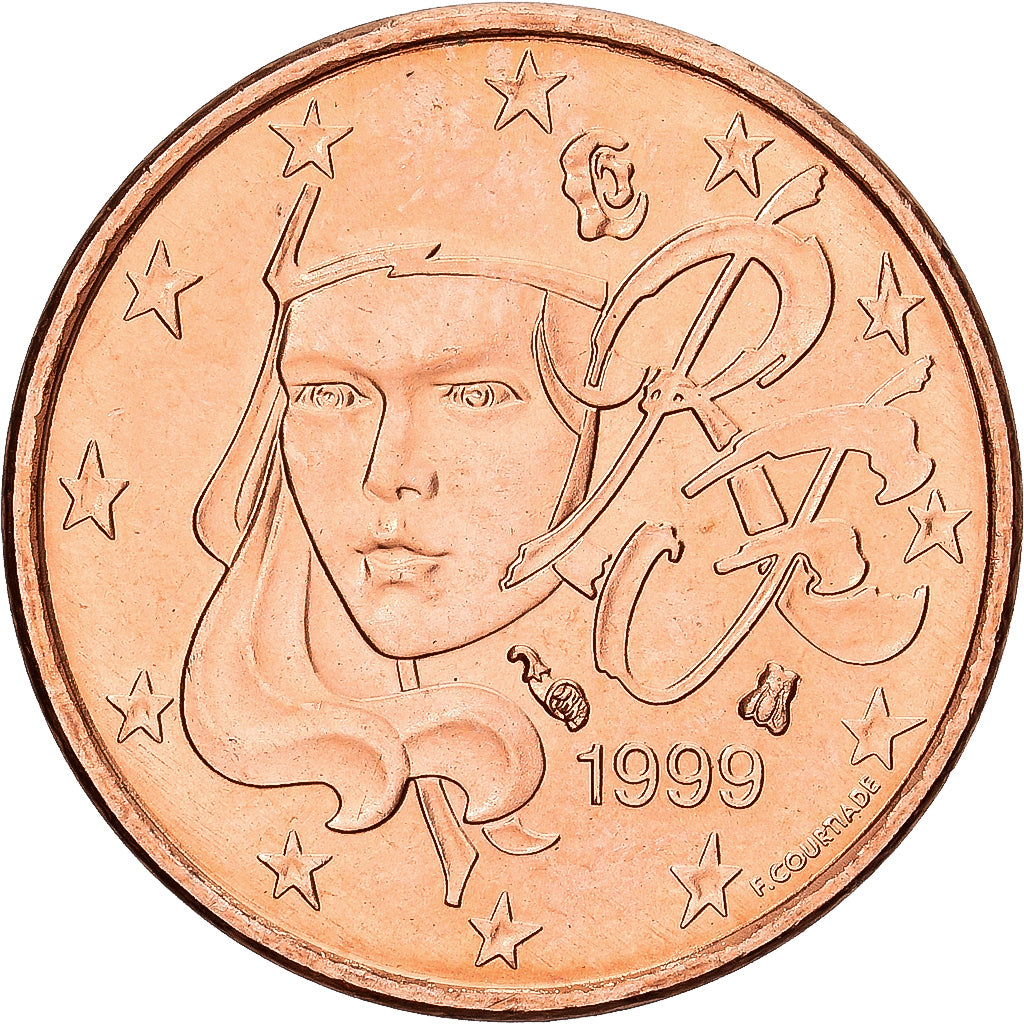 France, Euro Cent, 1999, Paris, Copper Plated Steel, MS(60-62), Gadoury:1