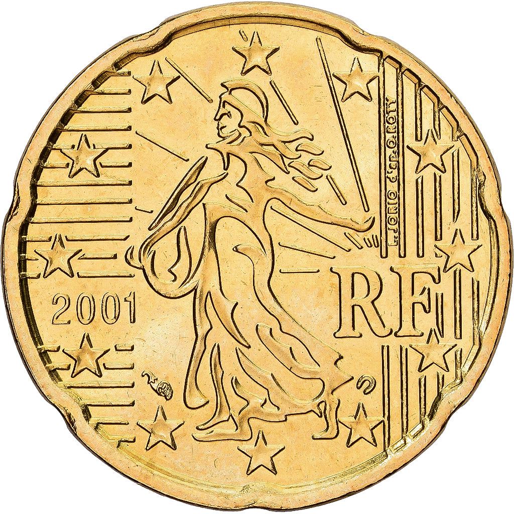 France, 20 Euro Cent, 2001, Paris, Brass, MS(60-62), Gadoury:5., KM:1286