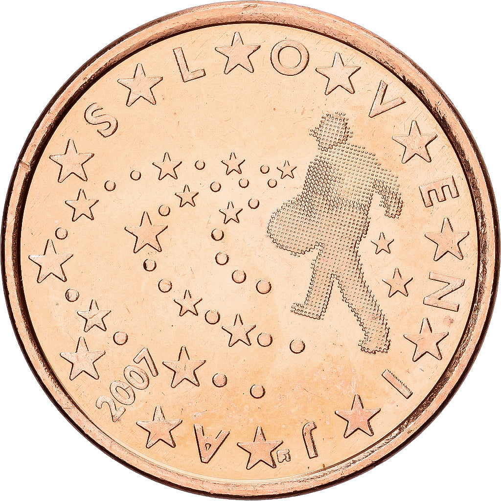 Słowenia, 5 Euro Cent, 2007, Miedź platerowana stalą, MS(60-62), KM:70