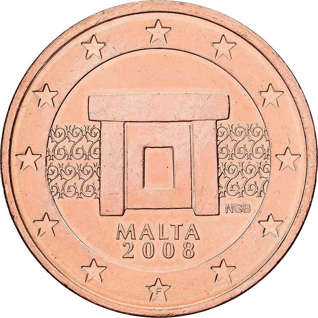 Malta, 2 Euro Cent, 2008, Paris, Miedź platerowana stalą, MS(60-62), KM:126
