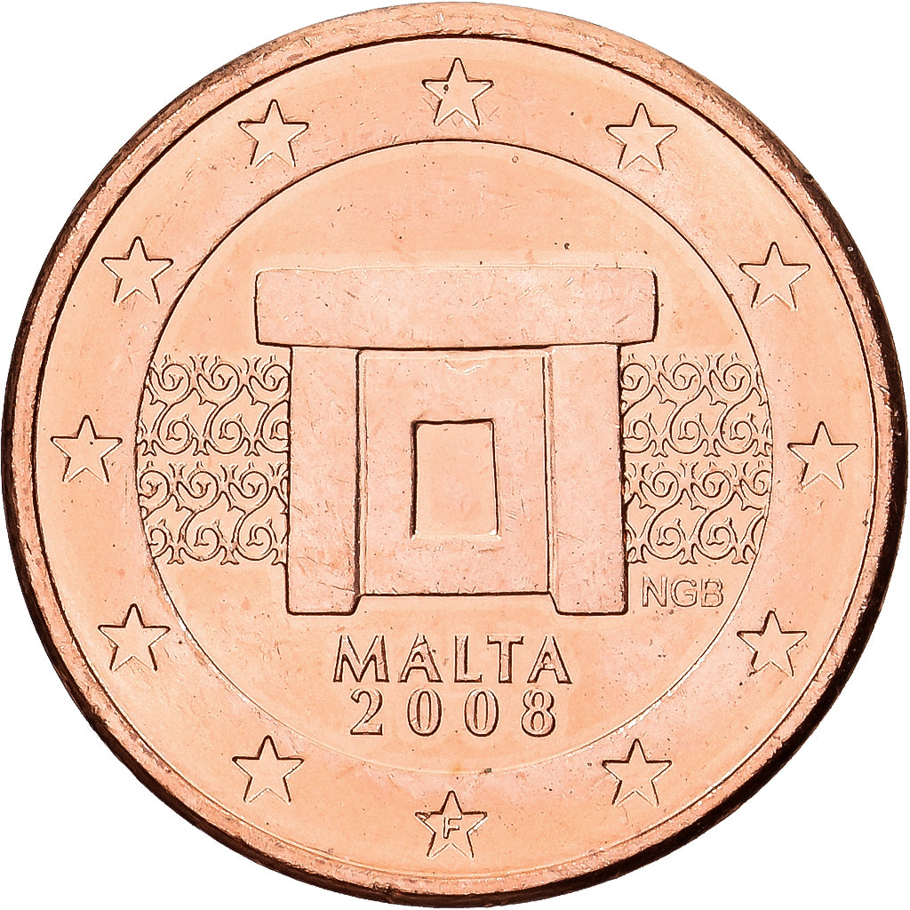 Malta, Euro Cent, 2008, Paris, Miedź platerowana stalą, MS(60-62), KM:125