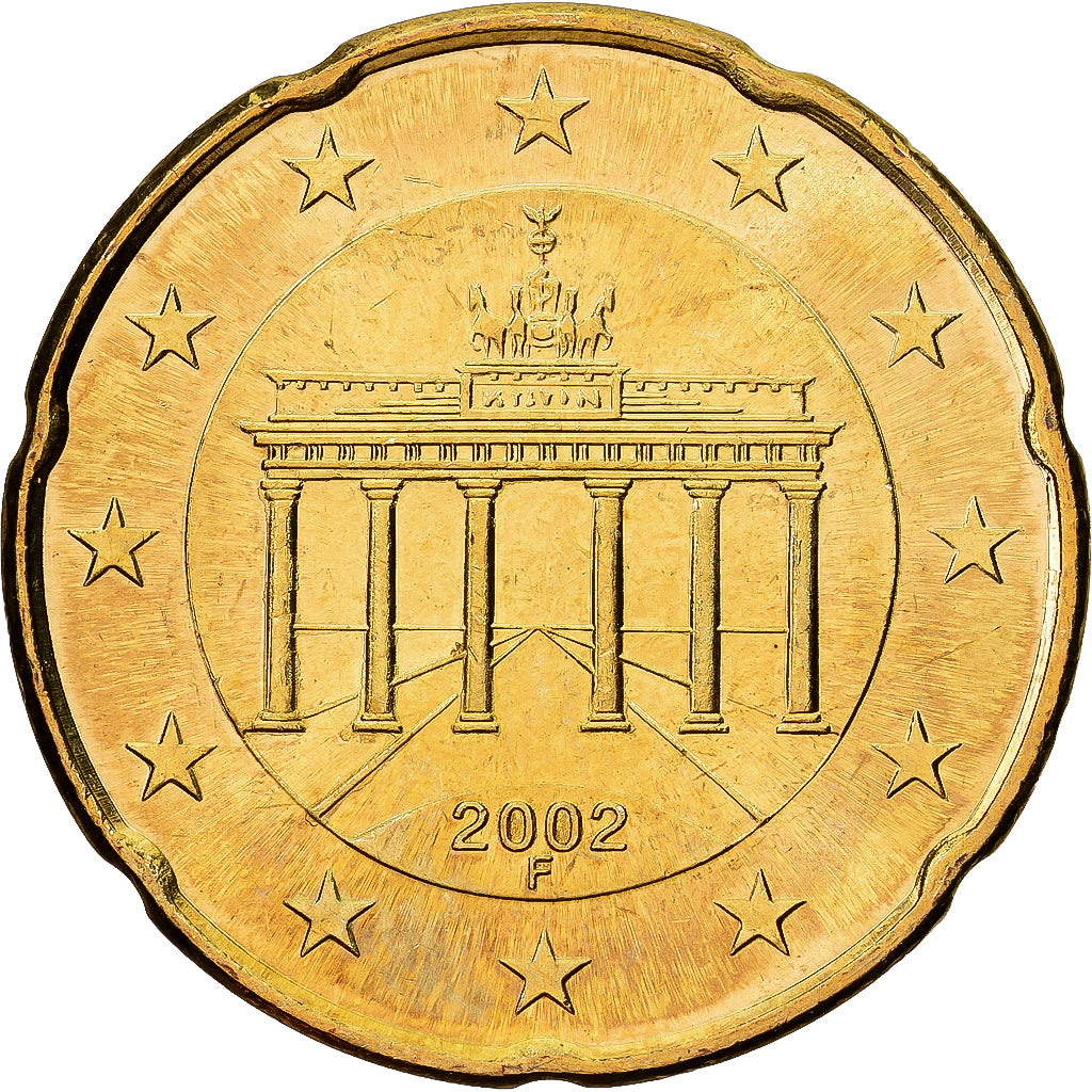 République fédérale d'Allemagne, 20 Euro Cent, 2002, Stuttgart, Laiton, SUP+