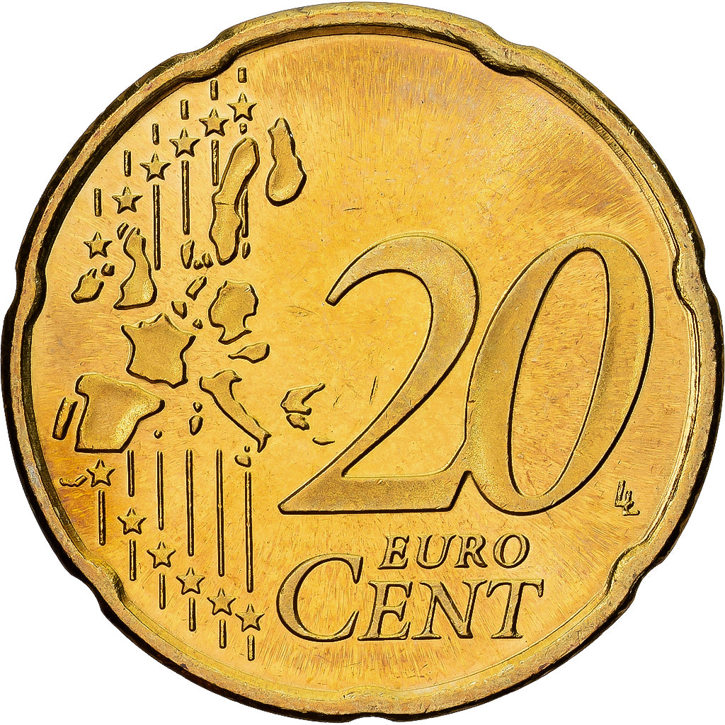 République fédérale d'Allemagne, 20 Euro Cent, 2002, Stuttgart, Laiton, SUP+