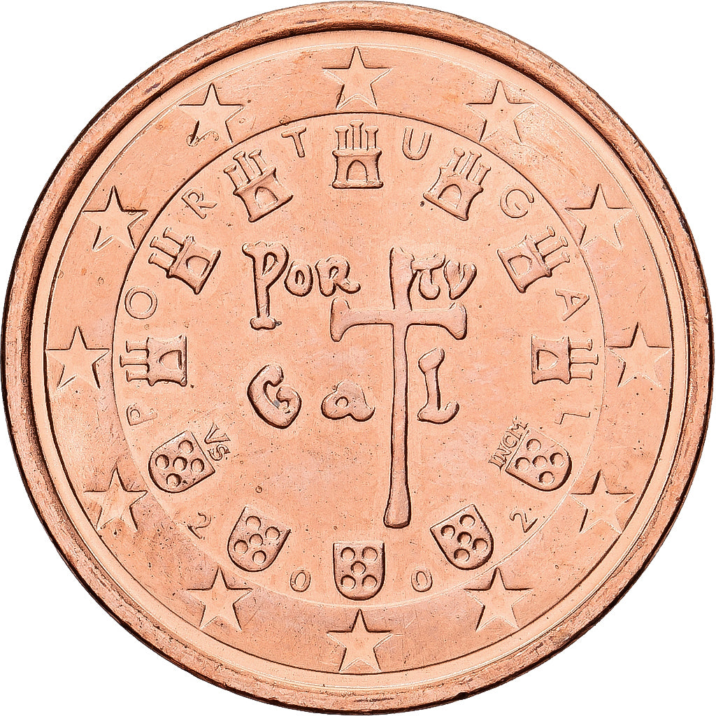 Portugal, 2 Euro Cent, 2002, Lisbon, Copper Plated Steel, MS(60-62), KM:741
