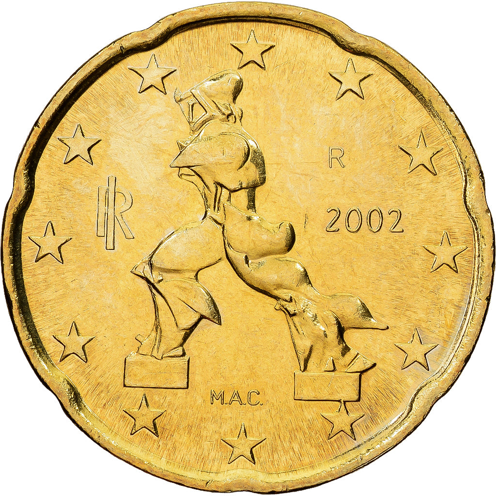 Italy, 20 Euro Cent, 2002, Rome, Brass, MS(60-62), KM:214