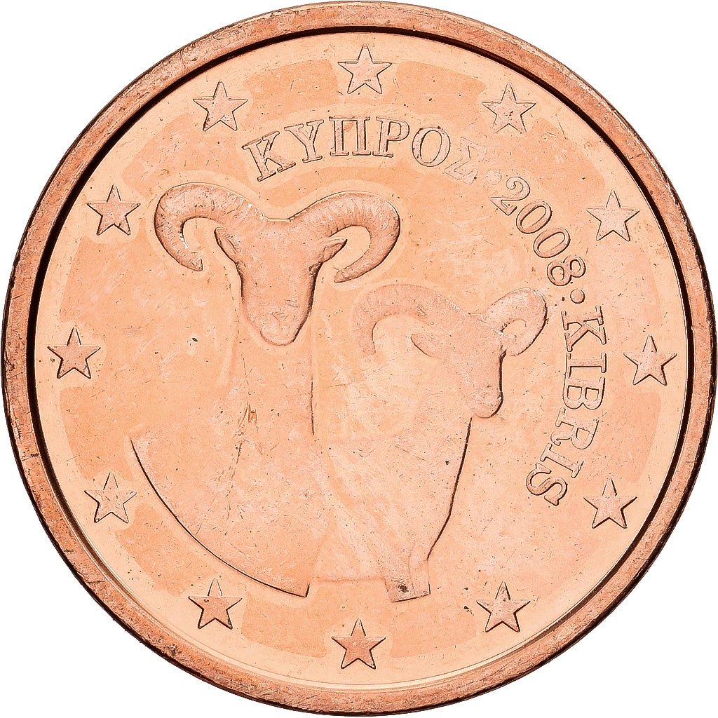 Cypr, 2 Euro Cent, 2008, Miedź platerowana stalą, MS(60-62), KM:79