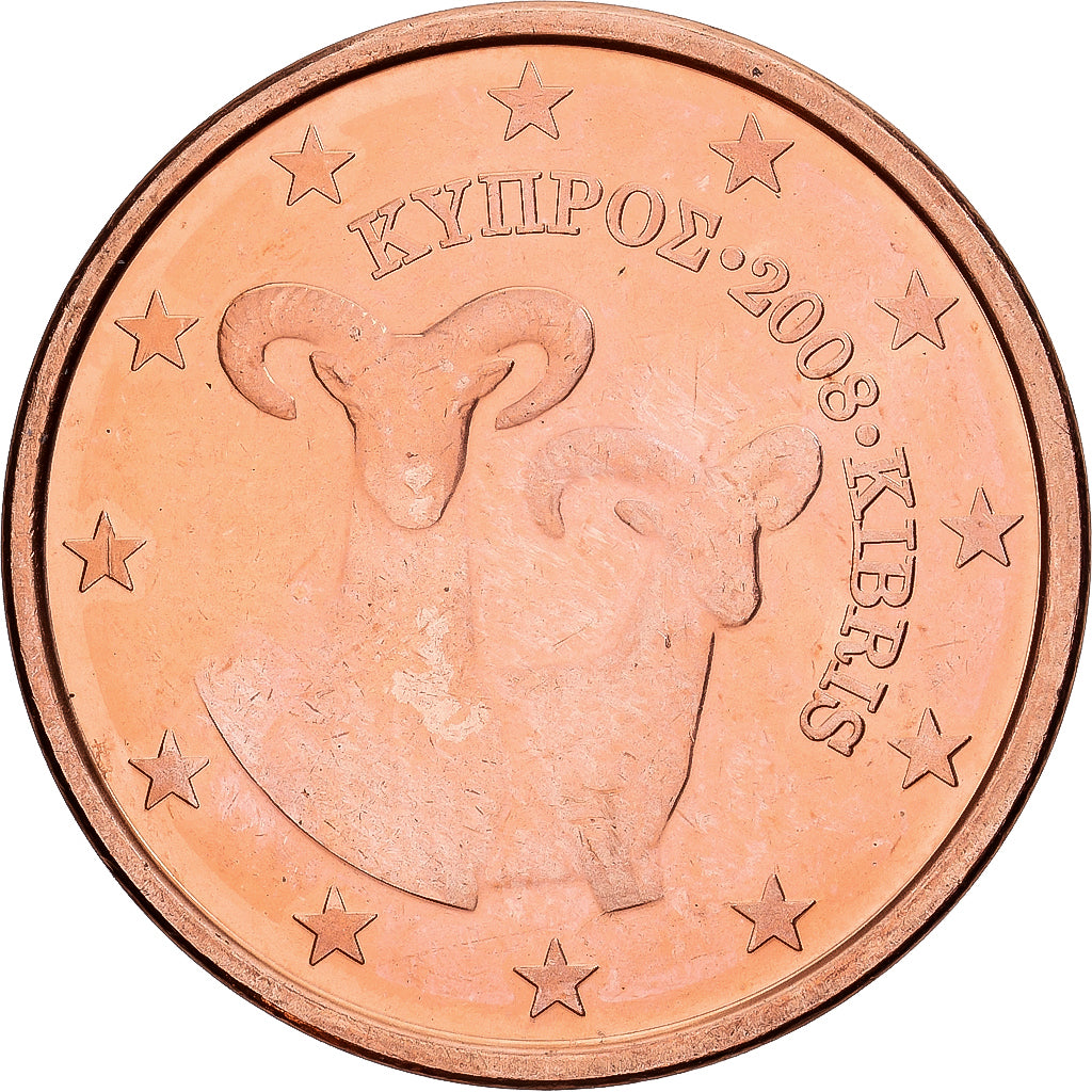 Cypr, 5 Euro Cent, 2008, Miedź platerowana stalą, MS(60-62), KM:80