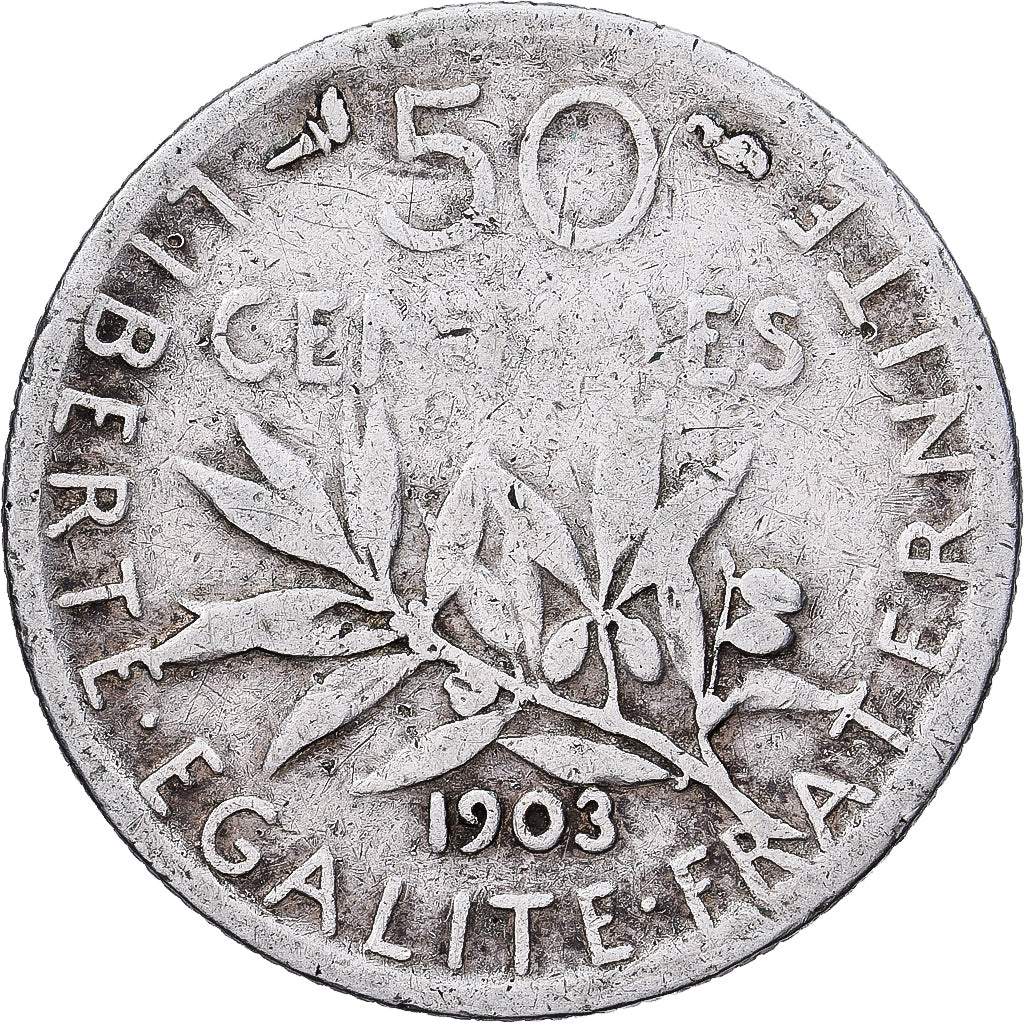 France, 50 Centimes, Semeuse, 1903, Paris, Silver, VF(20-25), Gadoury:420
