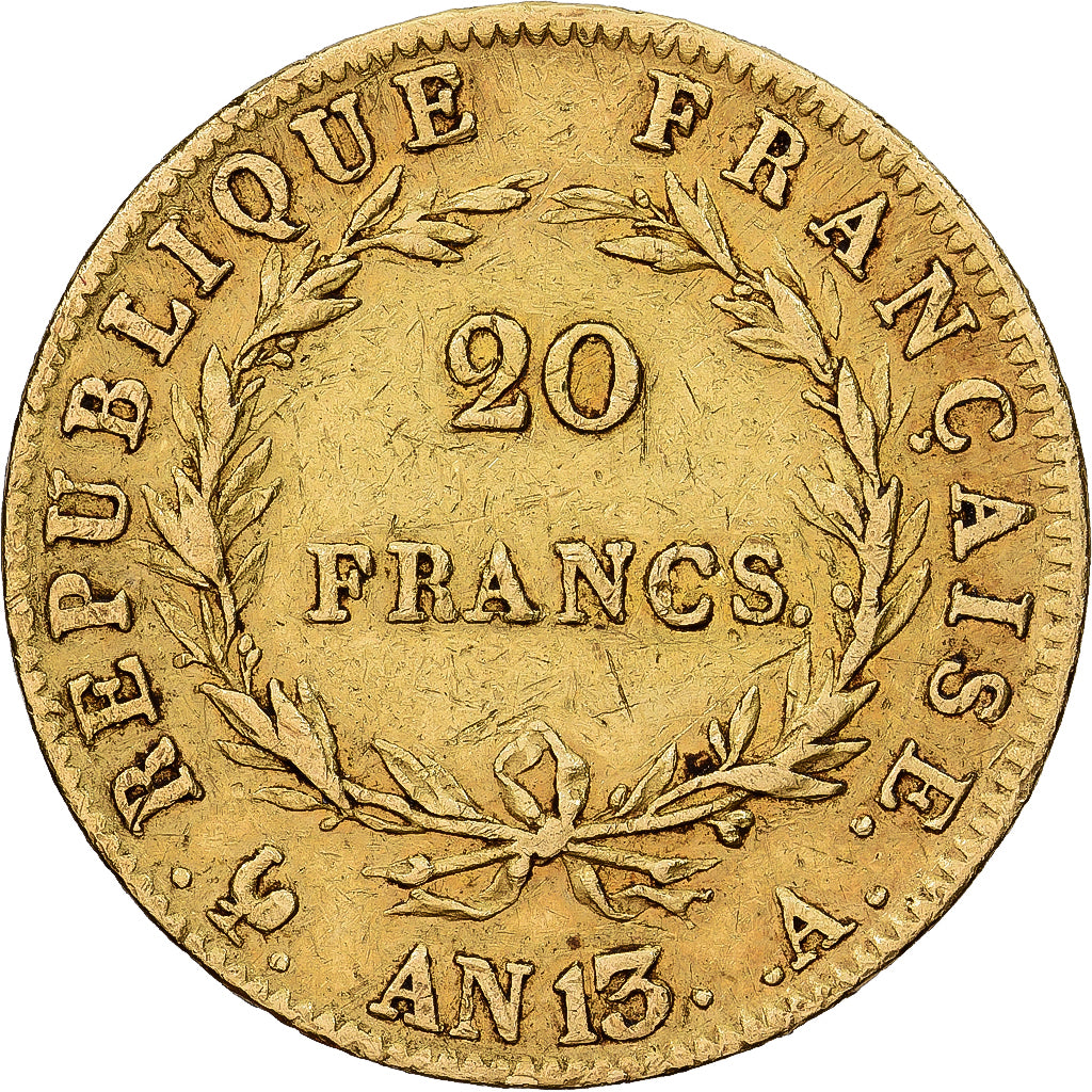 France, Napoleon I, 20 Francs, An 13 (1805), Paris, Gold, VF(30-35)