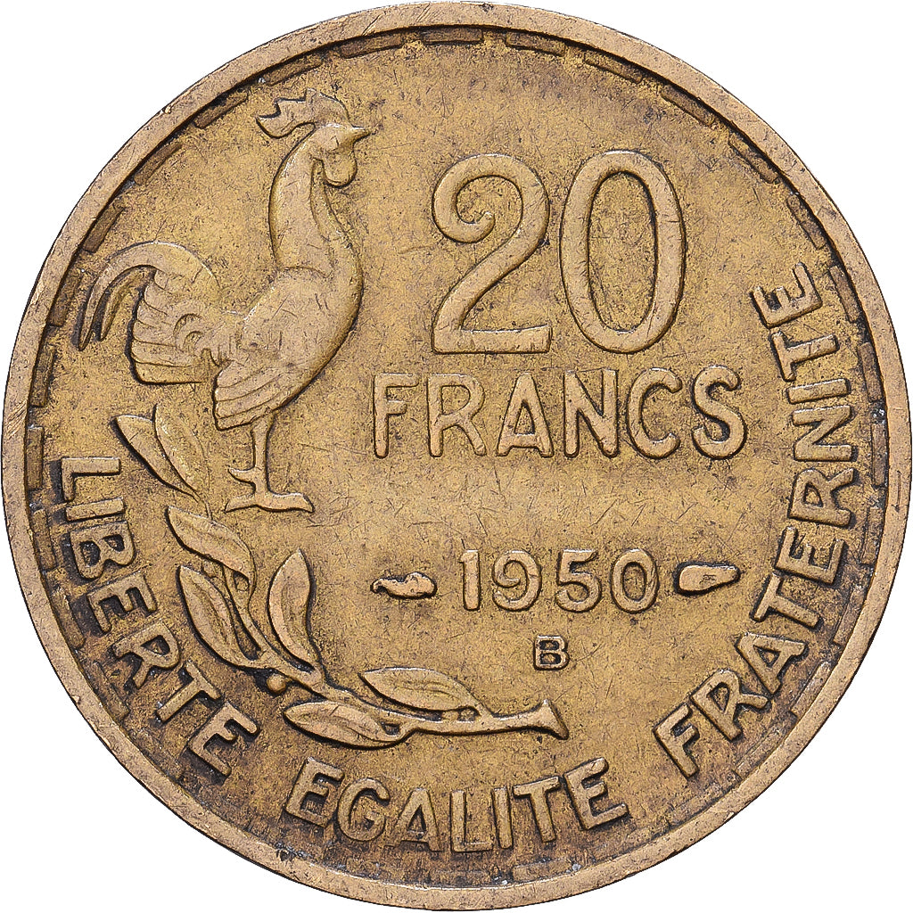 França, 20 Francs, Guiraud, 1950, Beaumont - Le Roger, 3 faucilles