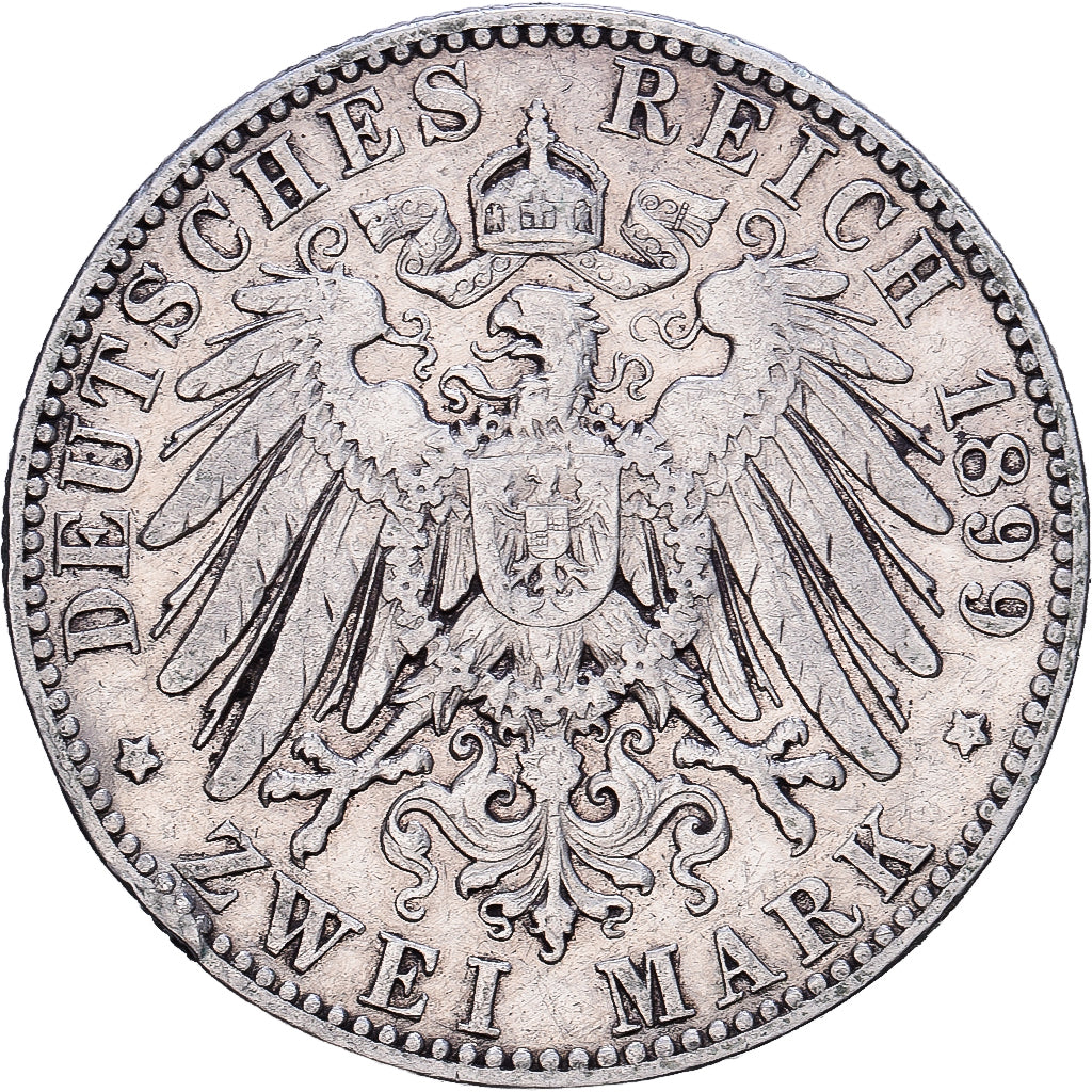 Estados alemanes, SAXONY-ALBERTINE, Albert, 2 Mark, 1899, Muldenhütten, Plata
